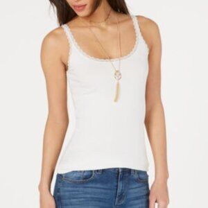 Style & Co Essential Tank PP Lace Edge White 34